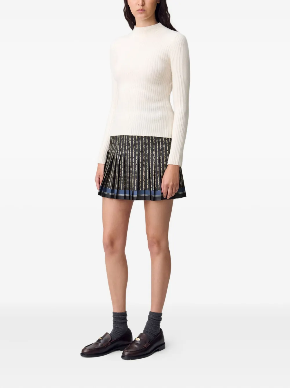 Claudie Pierlot Mini-plooirok met kettingprint Zwart