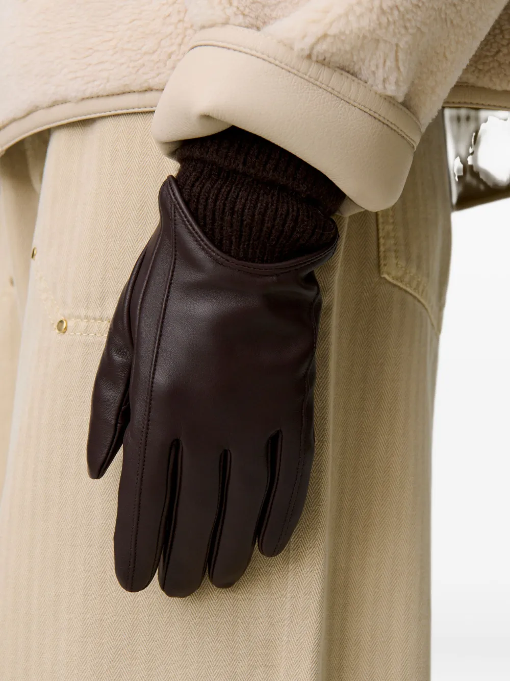 Claudie Pierlot Leren handschoenen Bruin