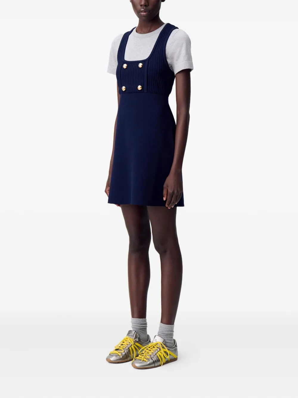 Claudie Pierlot Gebreide mini-jurk met knopen Blauw