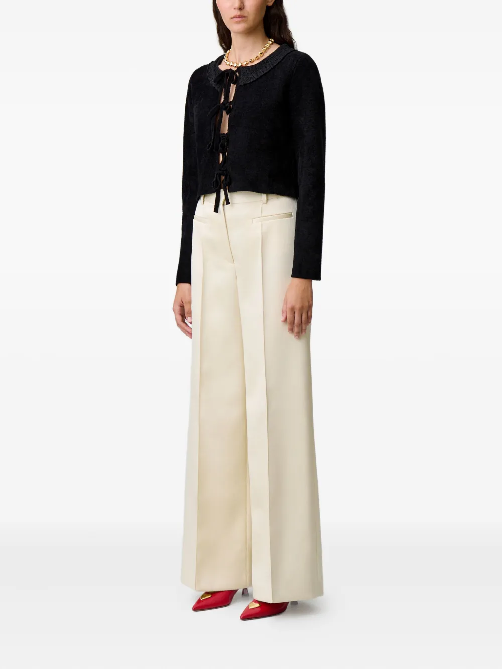 Claudie Pierlot Plooibroek met wijde pijpen Wit