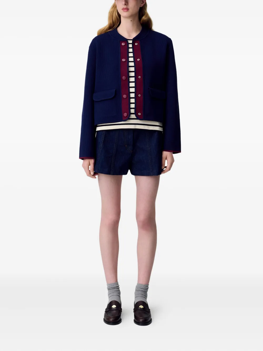 Claudie Pierlot Geribbeld vest met contrasterend vlak Blauw