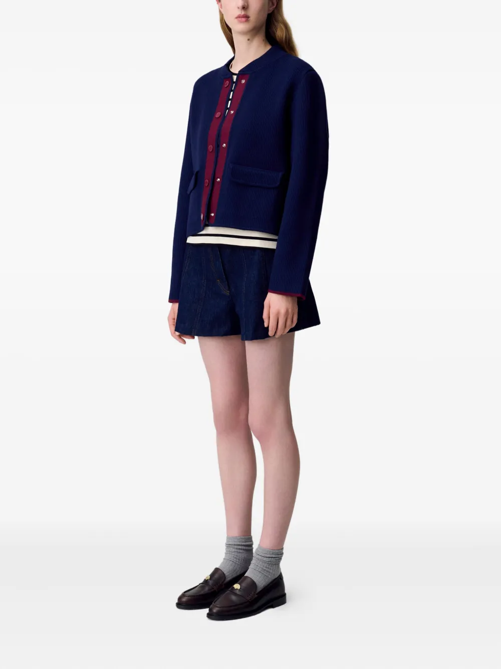Claudie Pierlot Geribbeld vest met contrasterend vlak Blauw