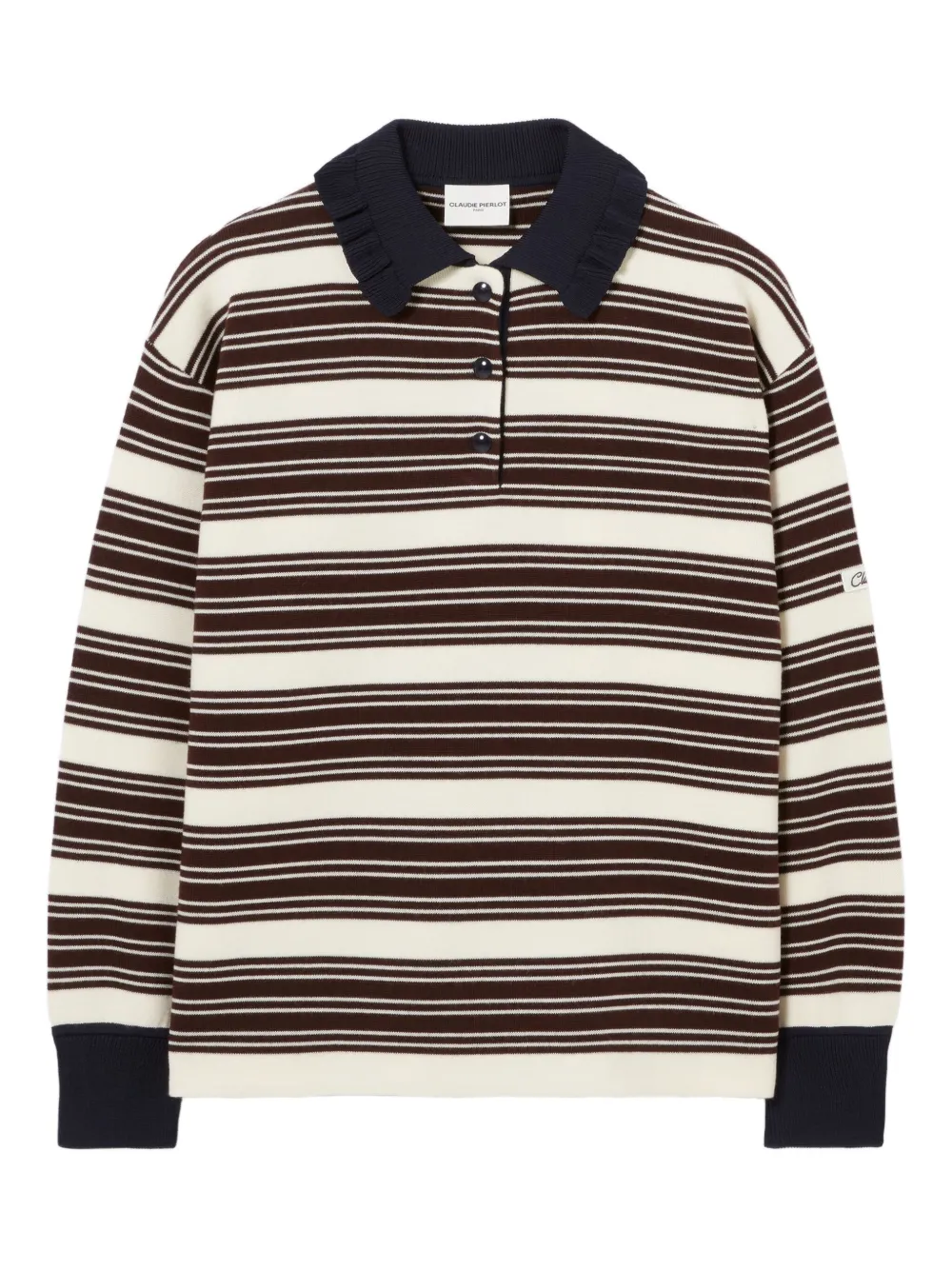 Claudie Pierlot playera tipo polo a rayas | marrón | Image 1