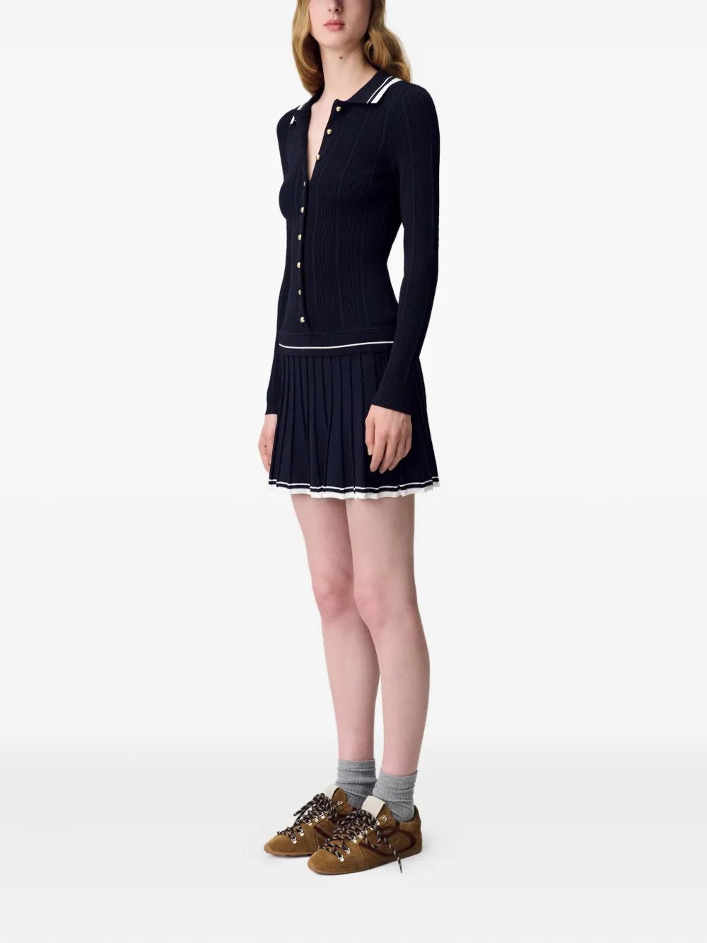Claudie Pierlot Kabelgebreide geplooide jurk Blauw