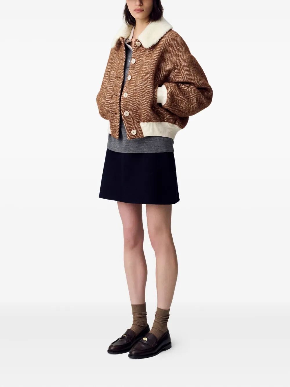 Claudie Pierlot Jack met visgraatpatroon Bruin