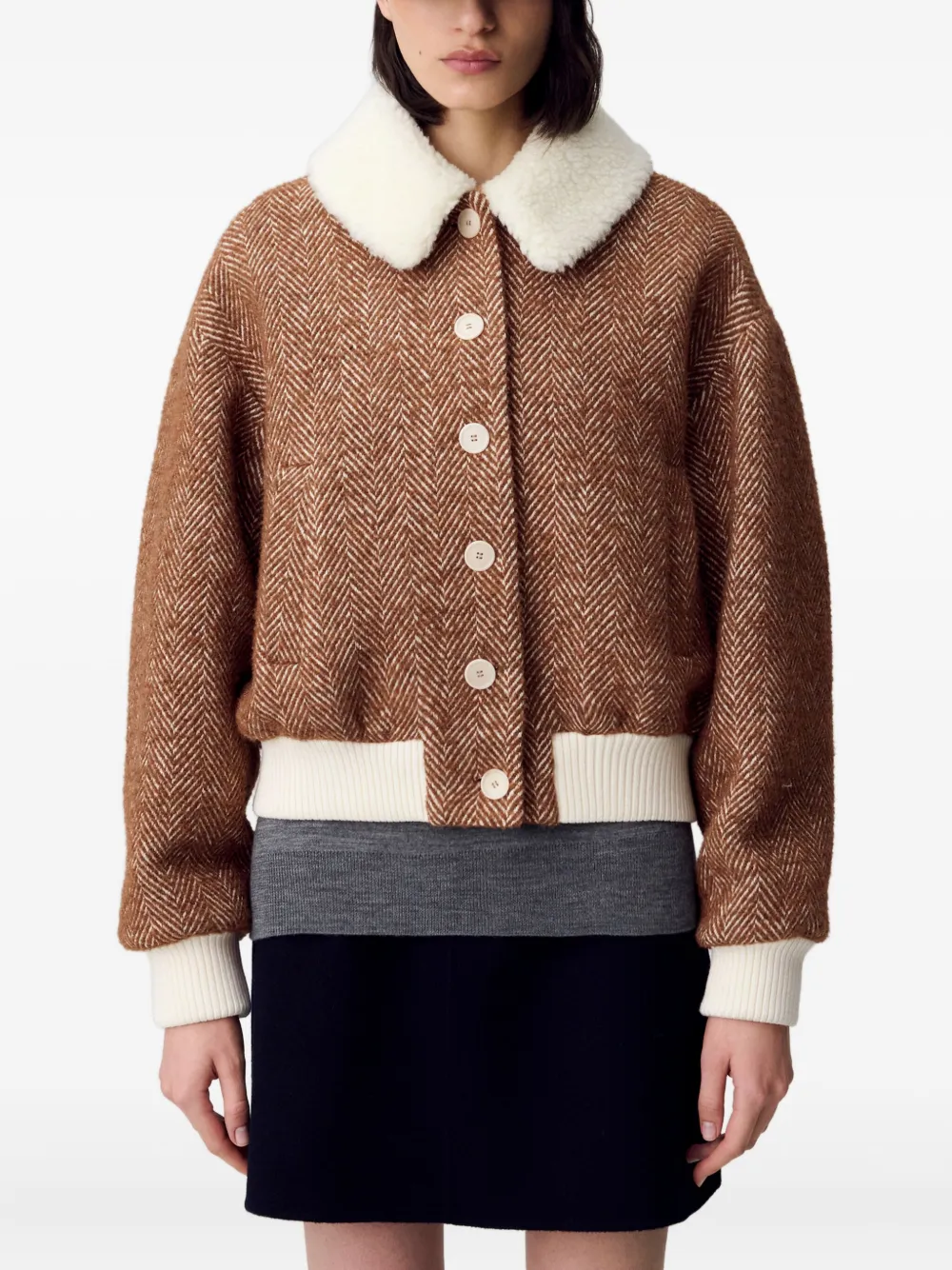 Claudie Pierlot Jack met visgraatpatroon Bruin