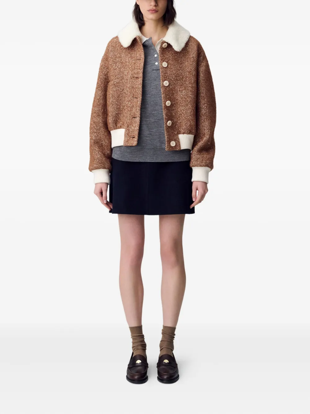 Claudie Pierlot Jack met visgraatpatroon Bruin