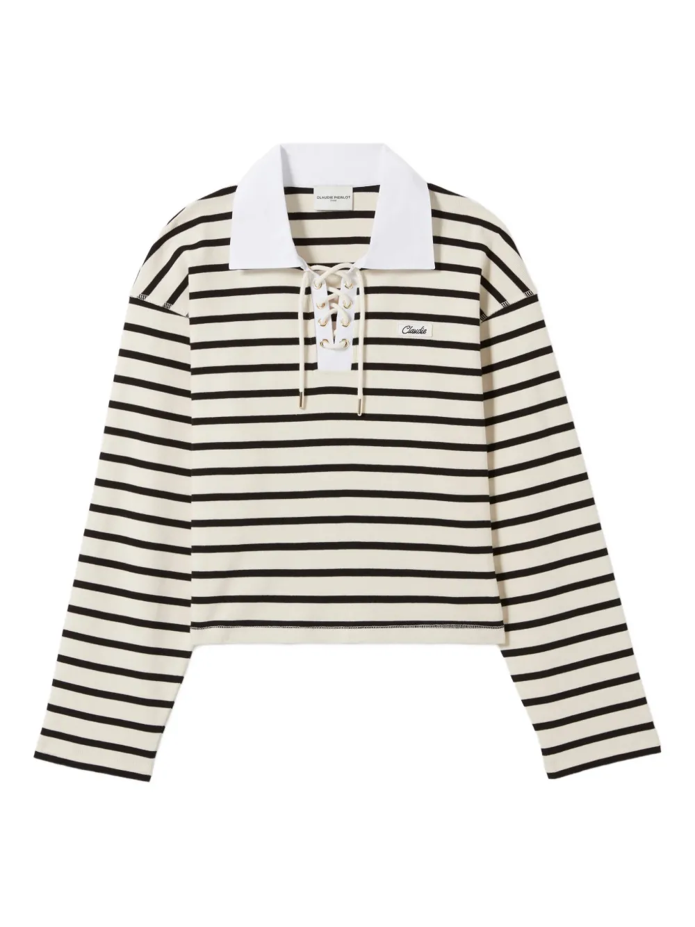striped lace-up polo top