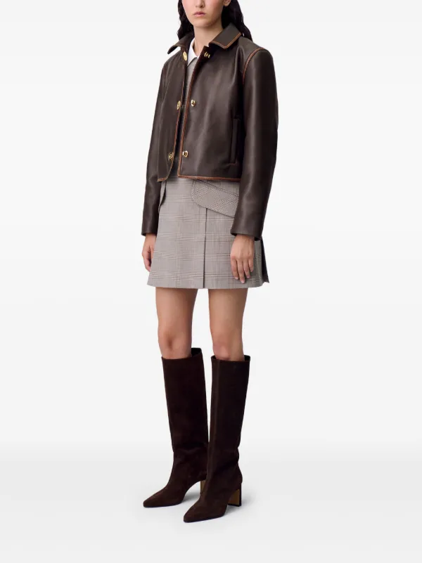 Claudie Pierlot Cropped Leather Jacket | Brown | FARFETCH