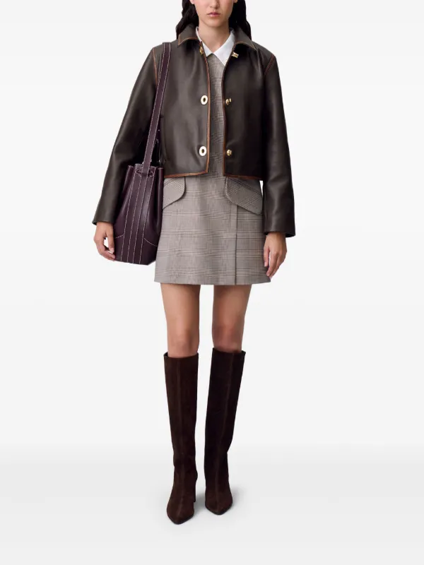 Claudie Pierlot Cropped Leather Jacket | Brown | FARFETCH