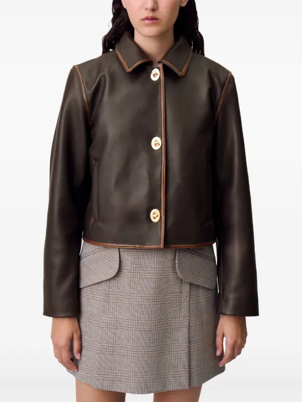 Claudie Pierlot クロップド レザージャケット | ブラウン | FARFETCH JP