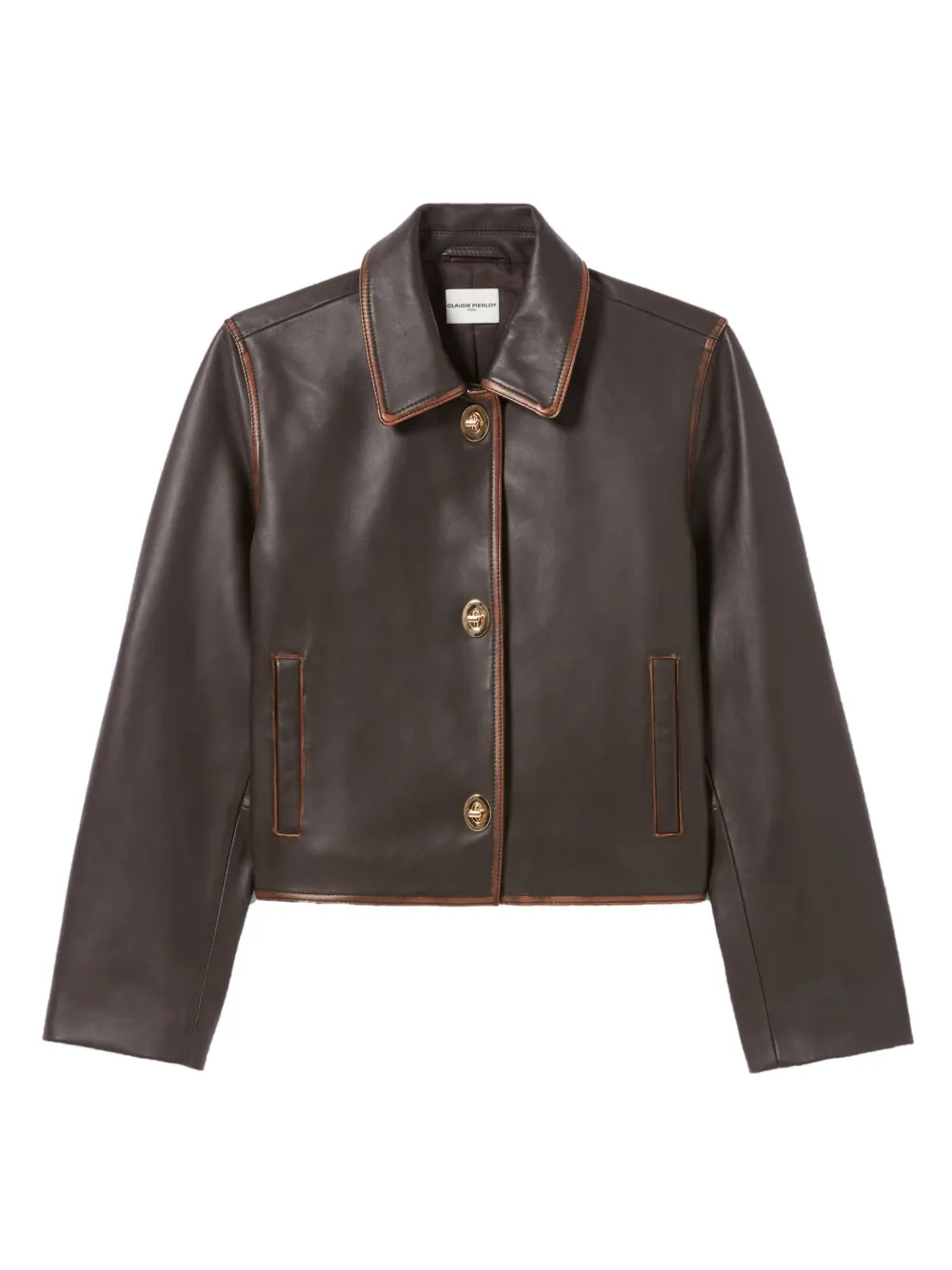 Claudie Pierlot Cropped Leather Jacket In Brown
