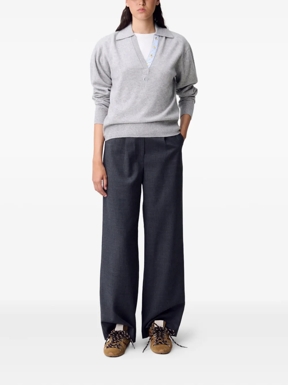 Claudie Pierlot polo-neck wool-cashmere sweater Grijs