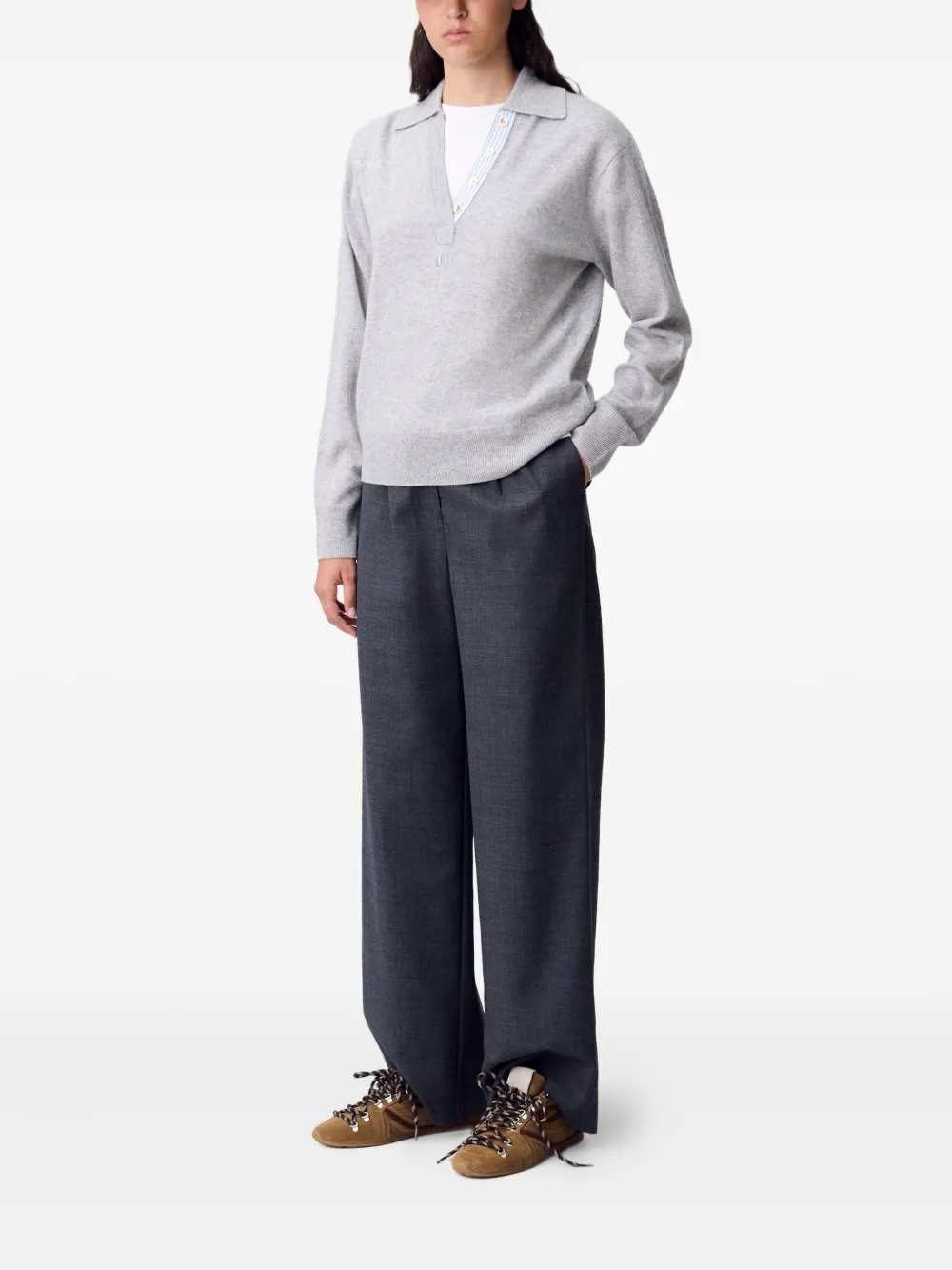 Claudie Pierlot polo-neck wool-cashmere sweater Grijs