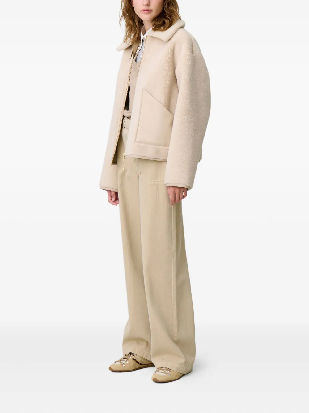 Claudie Pierlot Jas met hoge hals en rits Beige