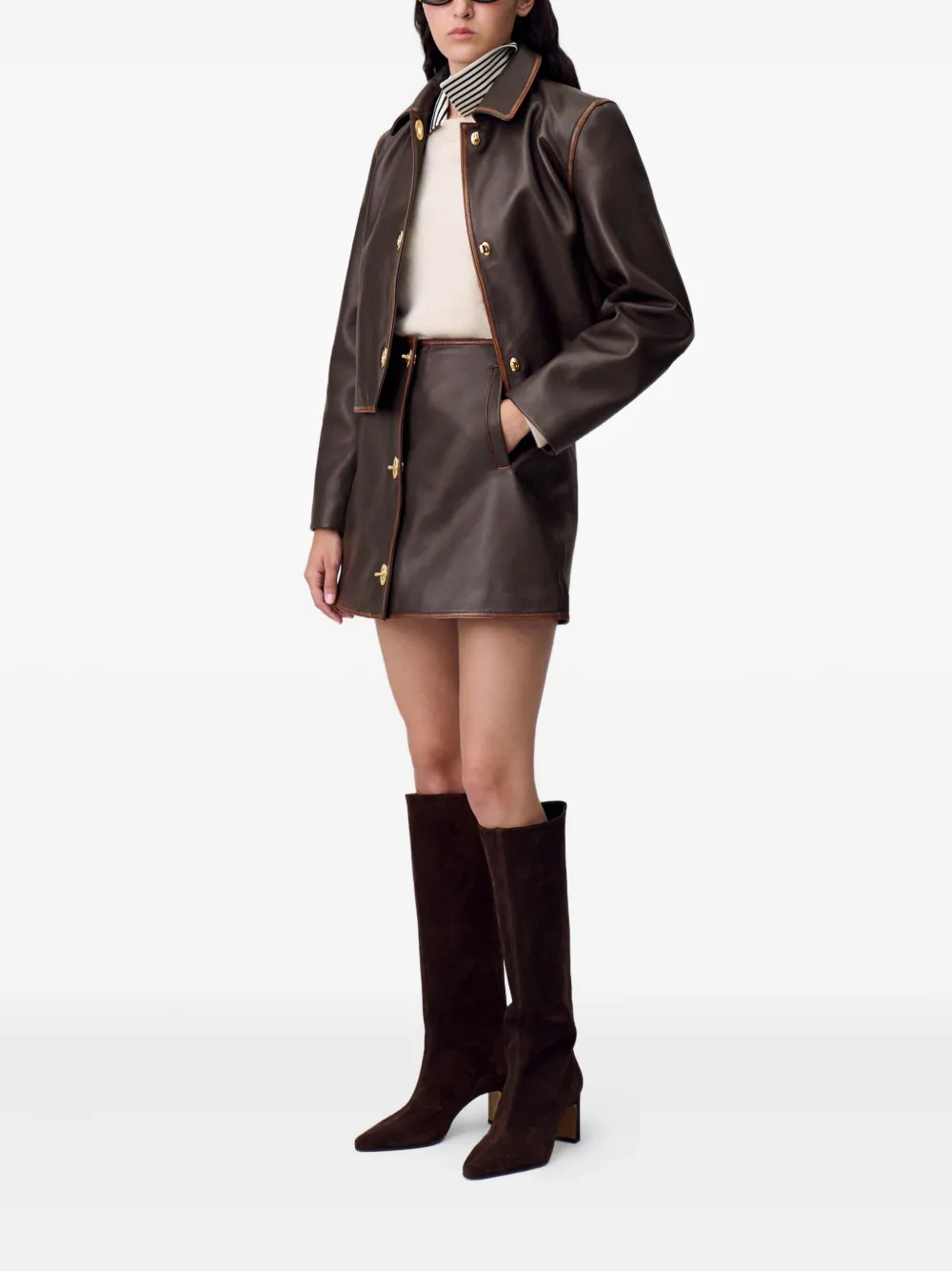 Claudie Pierlot A-line Leather Mini Skirt In Brown