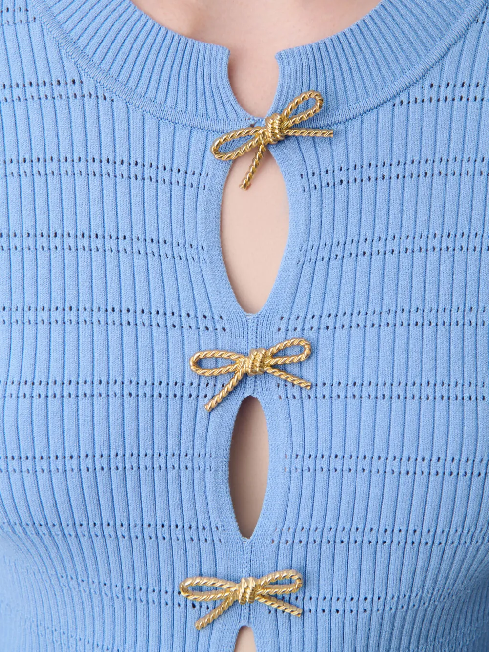 Claudie Pierlot Geribbelde trui met strikdetail Blauw