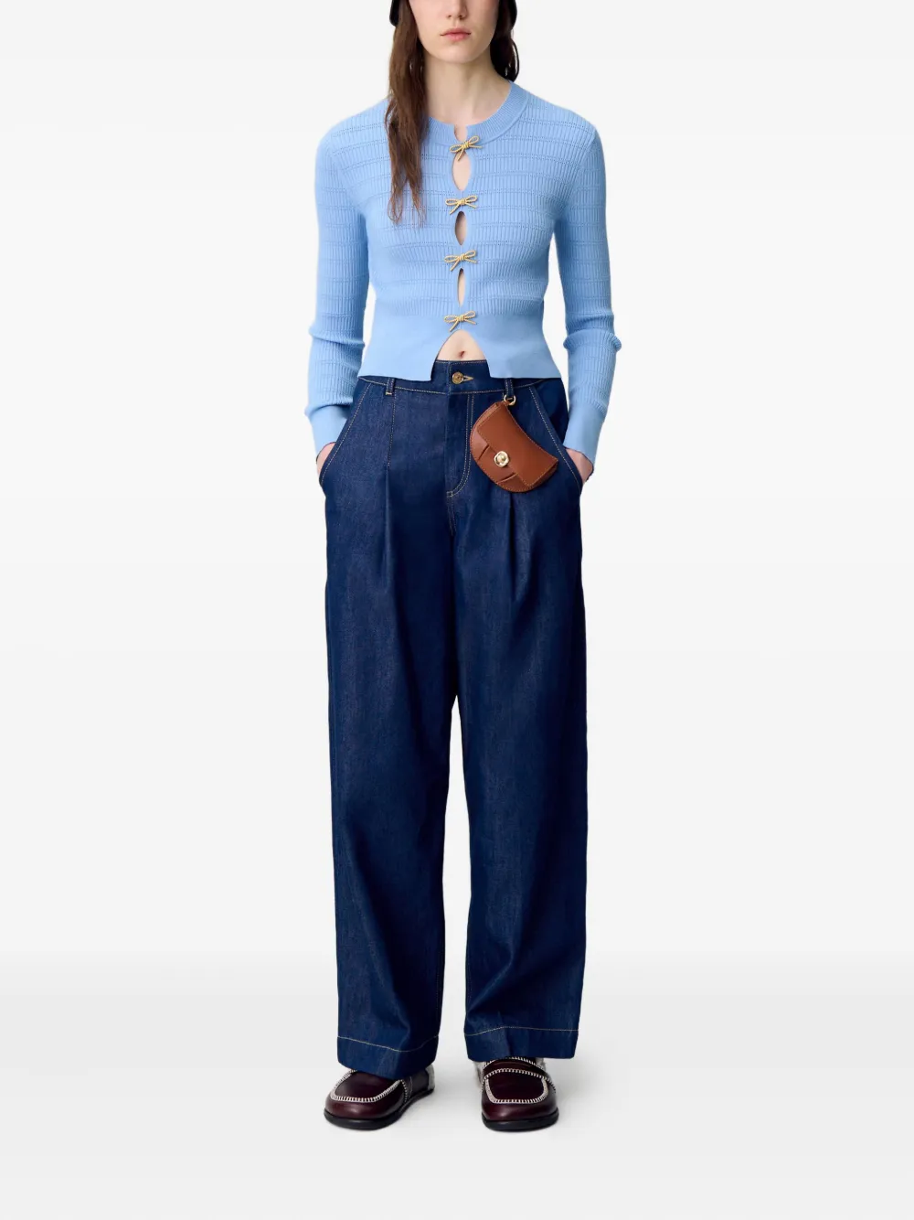 Claudie Pierlot Geribbelde trui met strikdetail Blauw