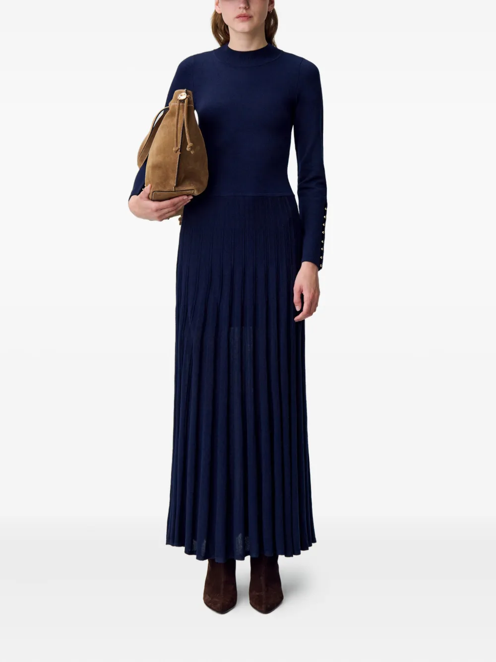 Claudie Pierlot Gebreide jurk met geplooide manchetten Blauw