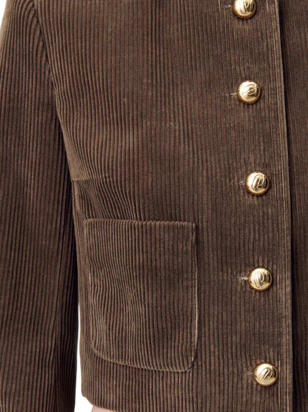 Claudie Pierlot Ribfluwelen button-down cropped jack Bruin