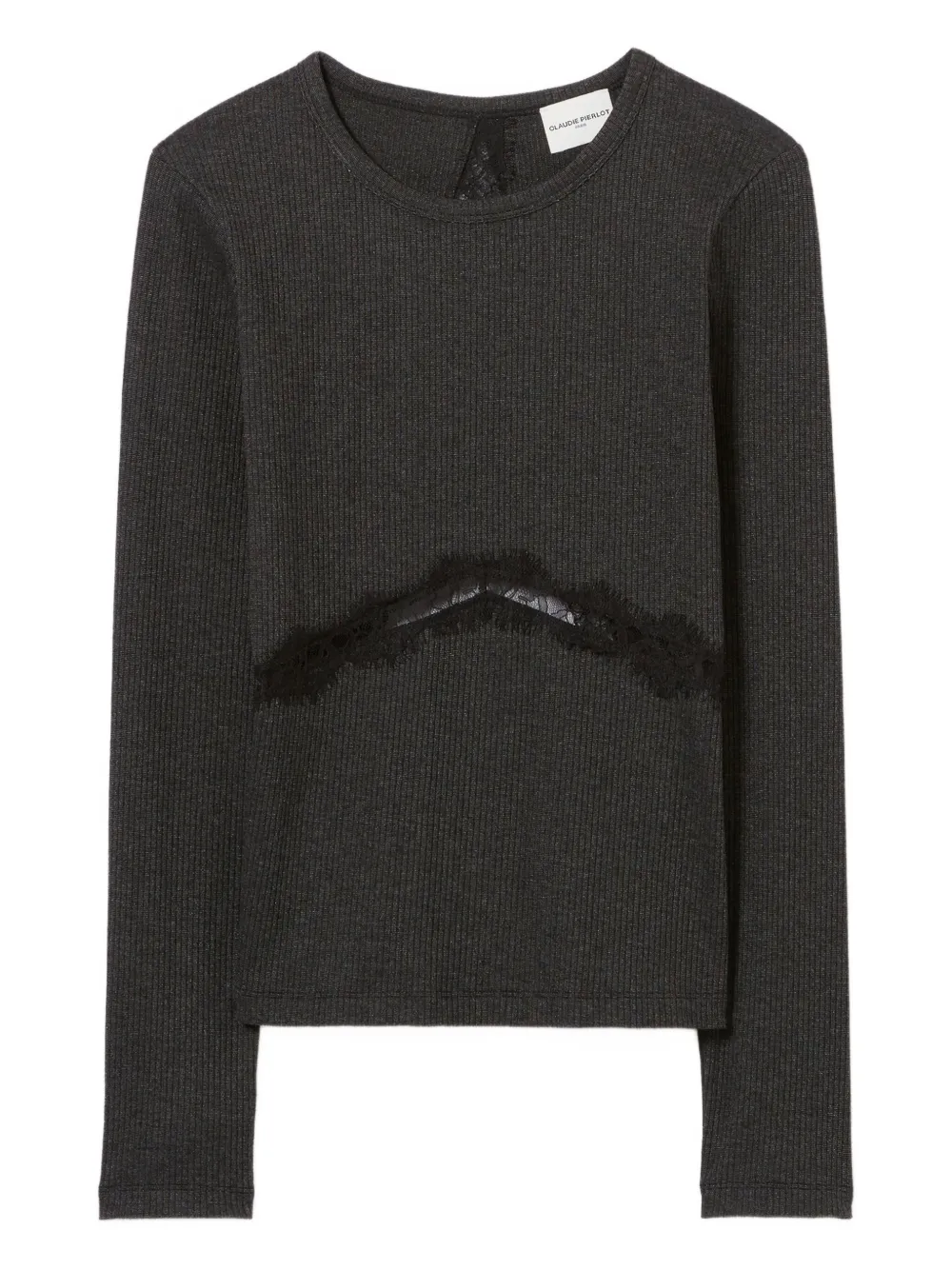 Claudie Pierlot ribbed-knit lace-insert top - Nero