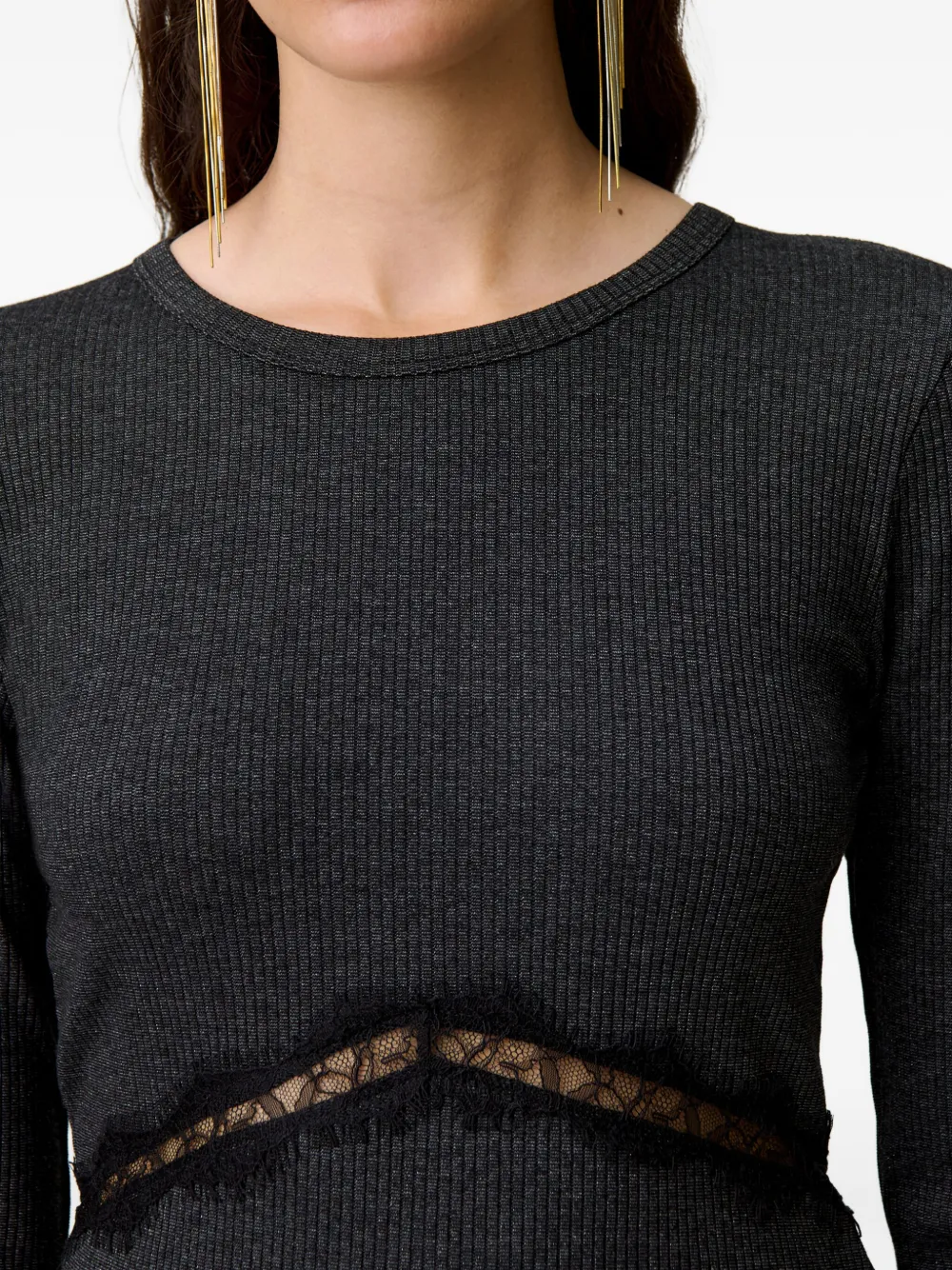 Claudie Pierlot Ribgebreide top met kanten vlak Zwart