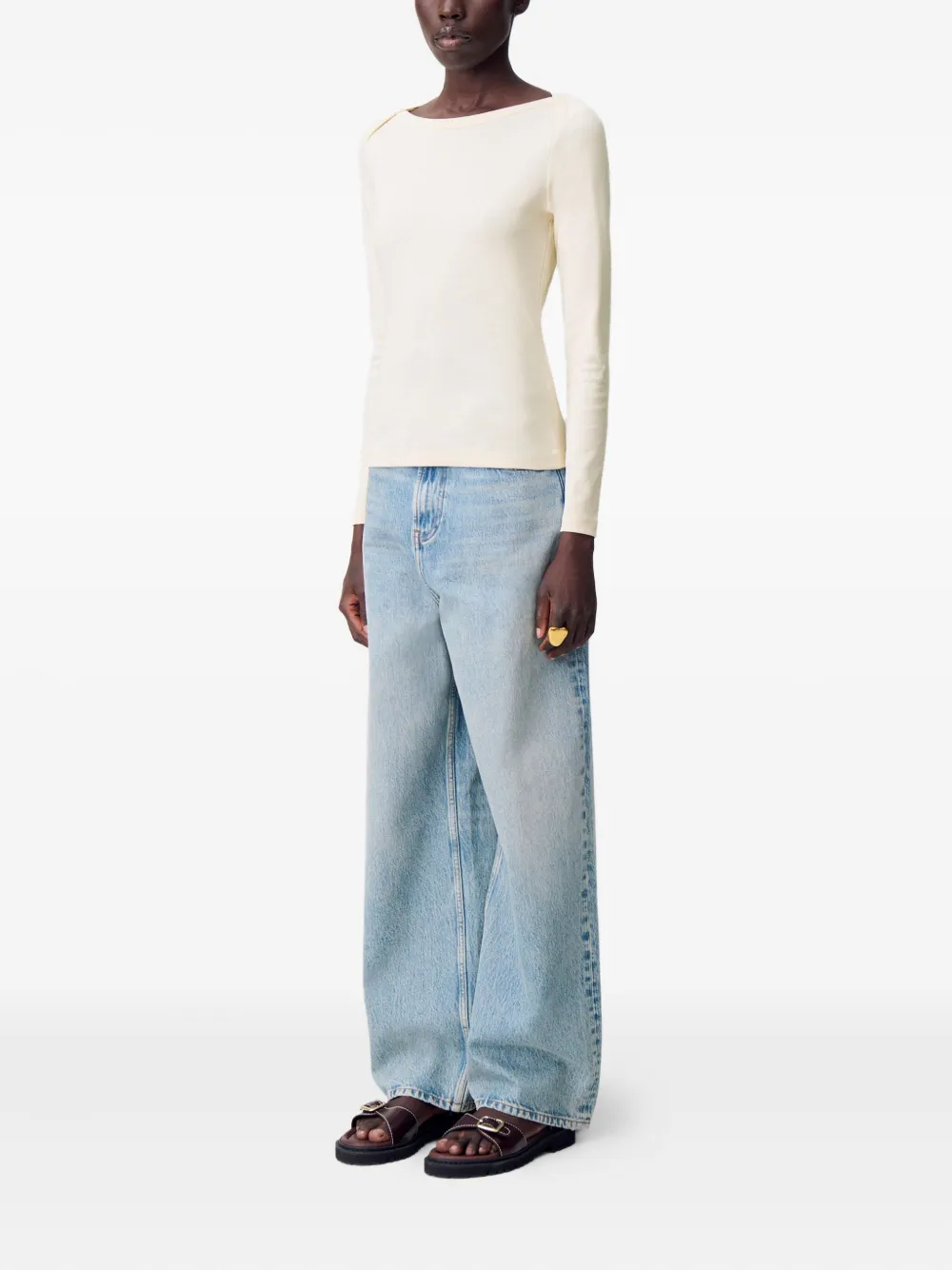 Claudie Pierlot T-shirt met geborduurde boothals Beige