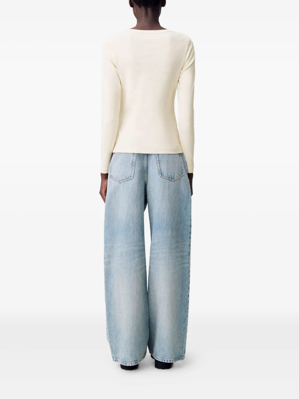 Claudie Pierlot T-shirt met geborduurde boothals Beige