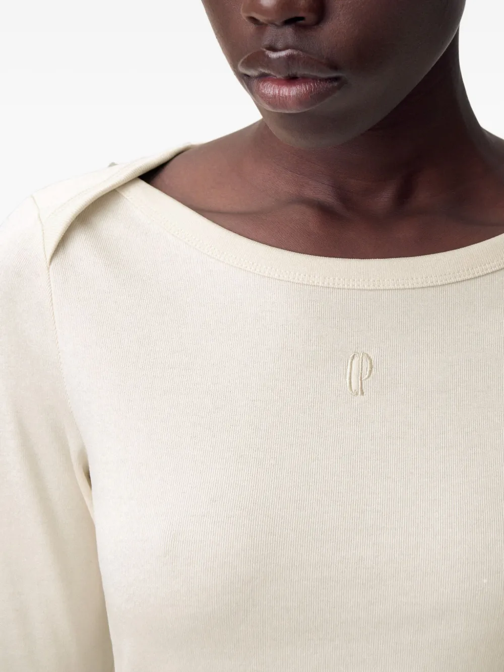 Claudie Pierlot T-shirt met geborduurde boothals Beige