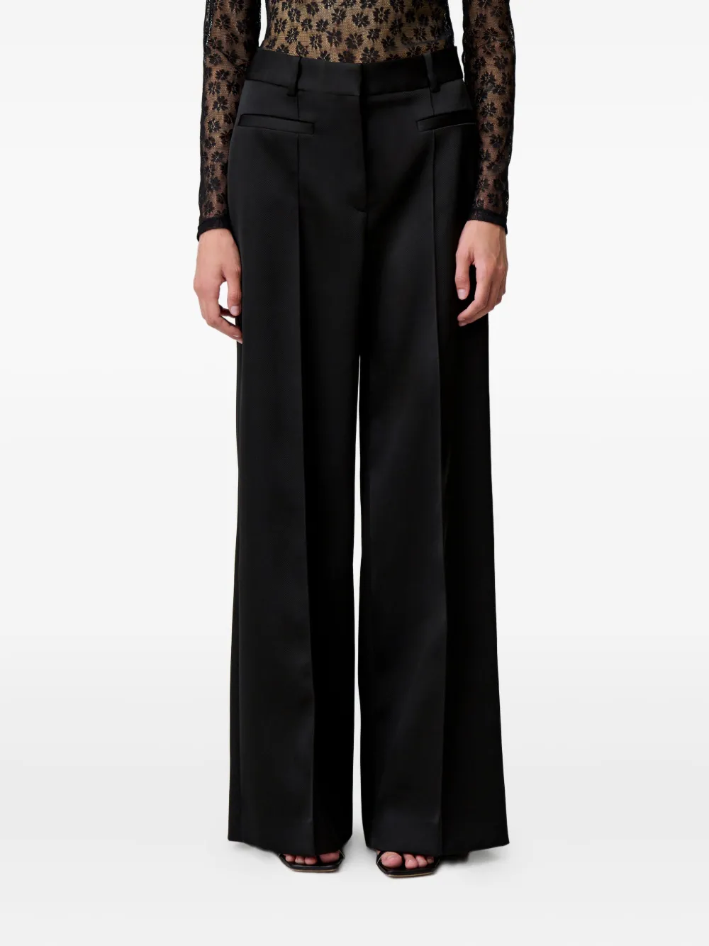 Claudie Pierlot Pantaloni a gamba ampia con pieghe - Nero