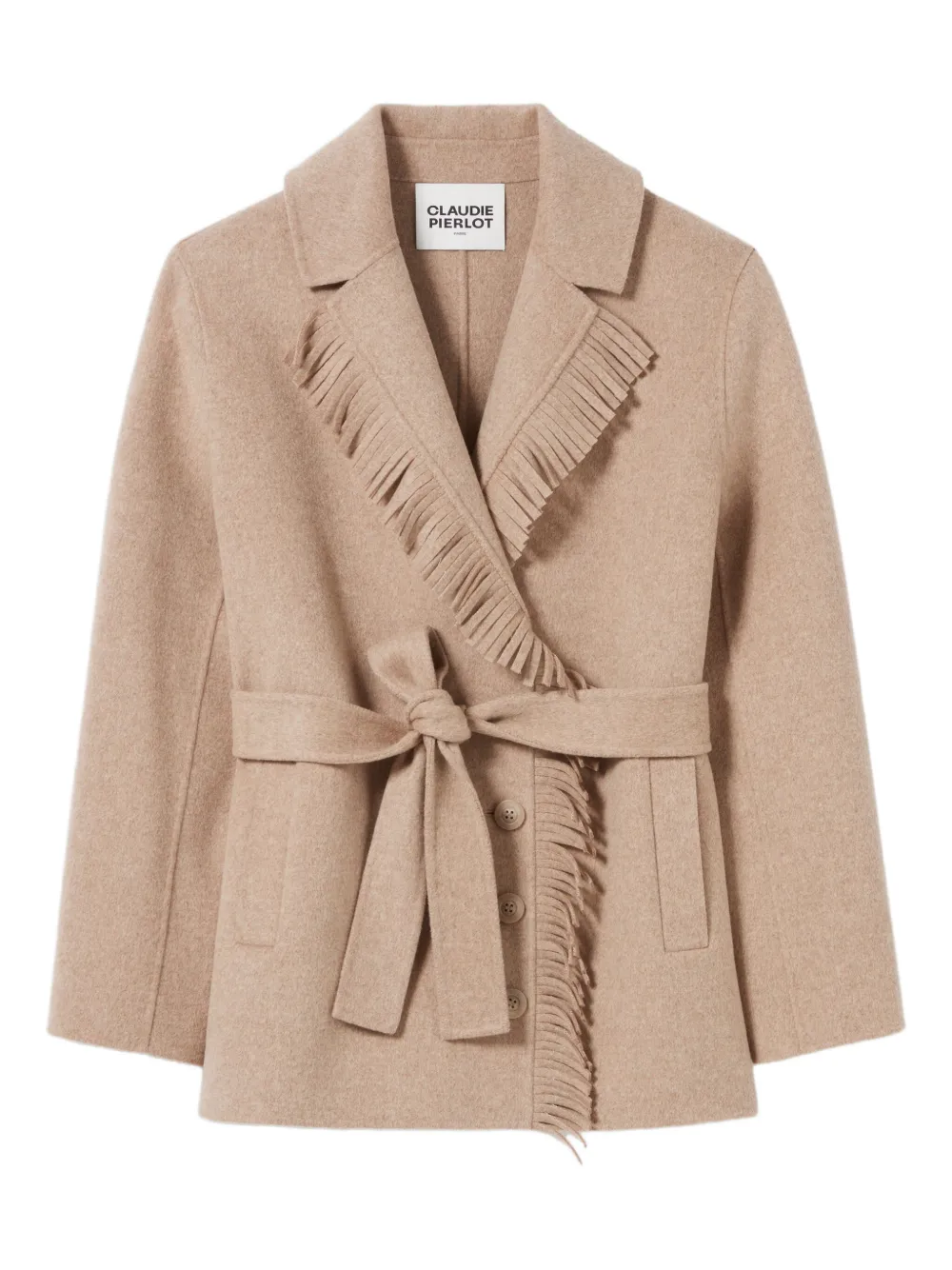Claudie Pierlot fringe-trimmed belted coat | Neutrals | Image 1