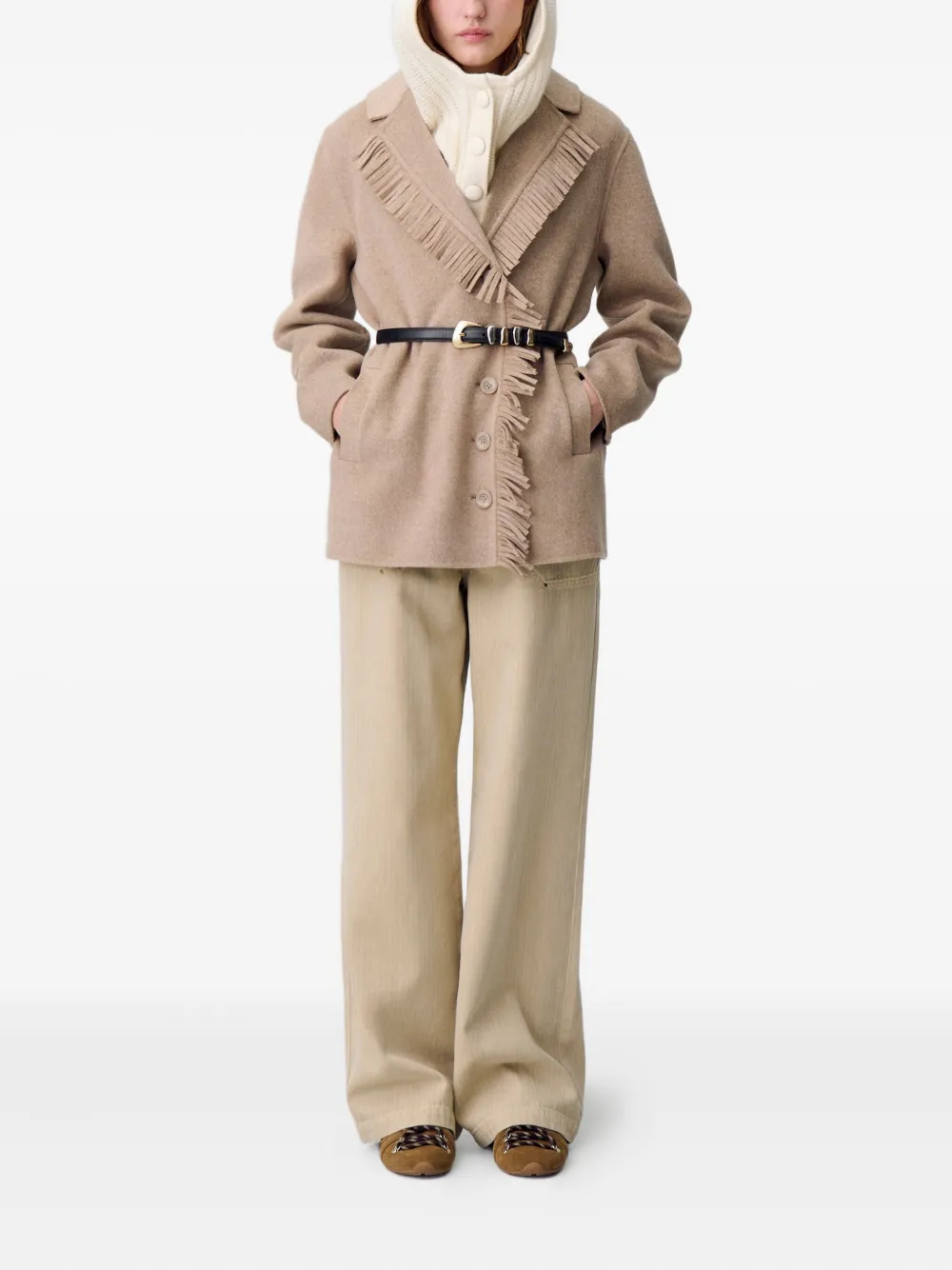 Claudie Pierlot fringe-trimmed belted coat | Single Breasted Coats | Image 2