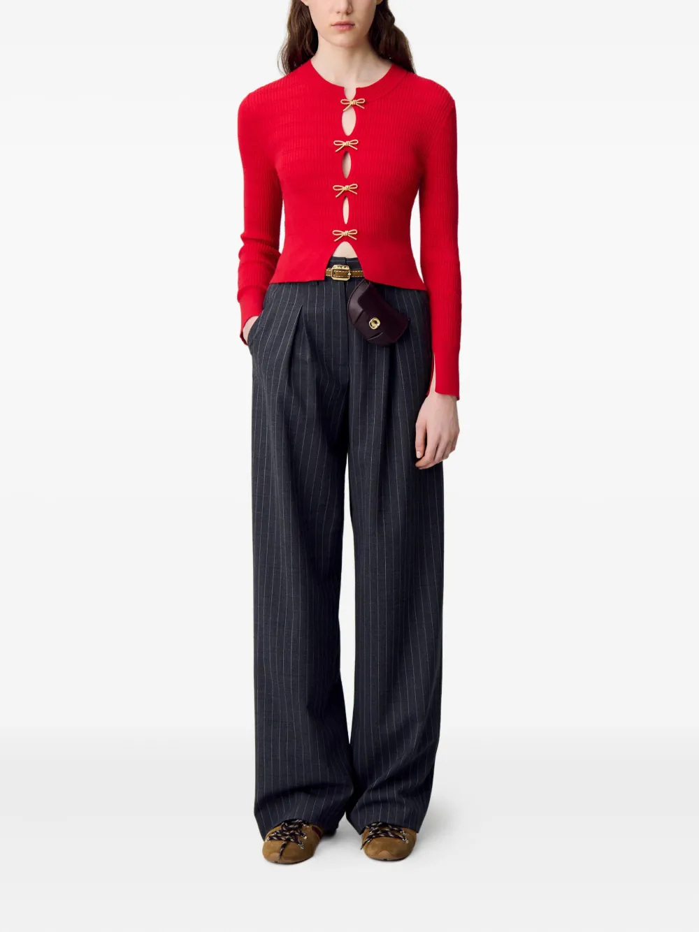 Claudie Pierlot Geribbelde trui met strikdetail Rood