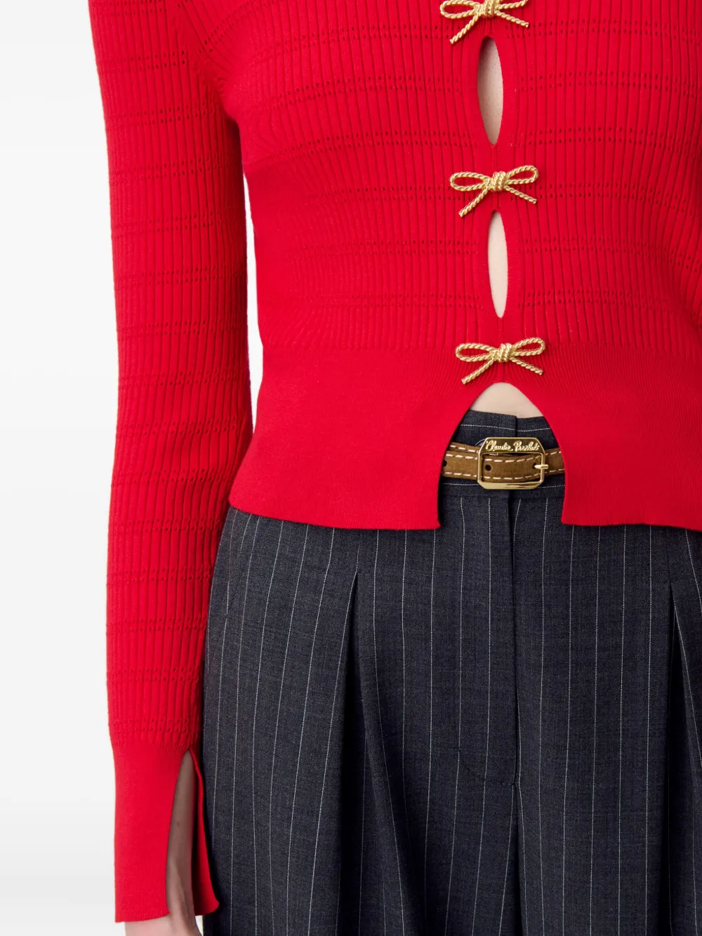 Claudie Pierlot Geribbelde trui met strikdetail Rood