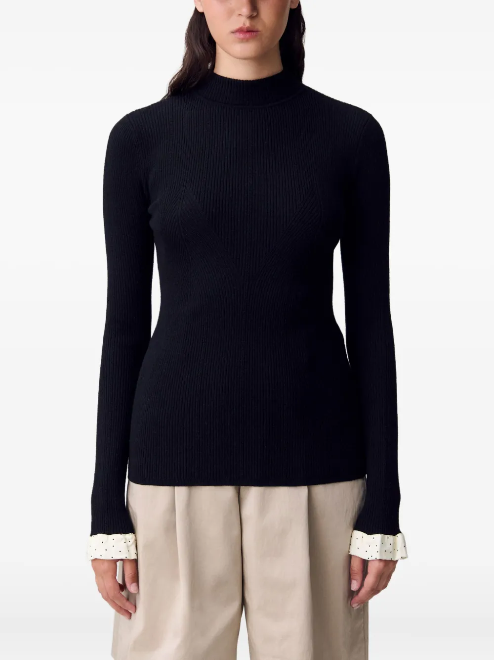 Claudie Pierlot Ribgebreide trui met hoge hals Zwart