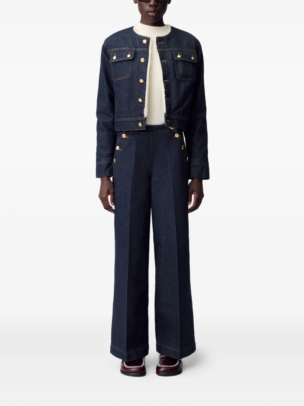 Claudie Pierlot Cropped spijkerjack Blauw