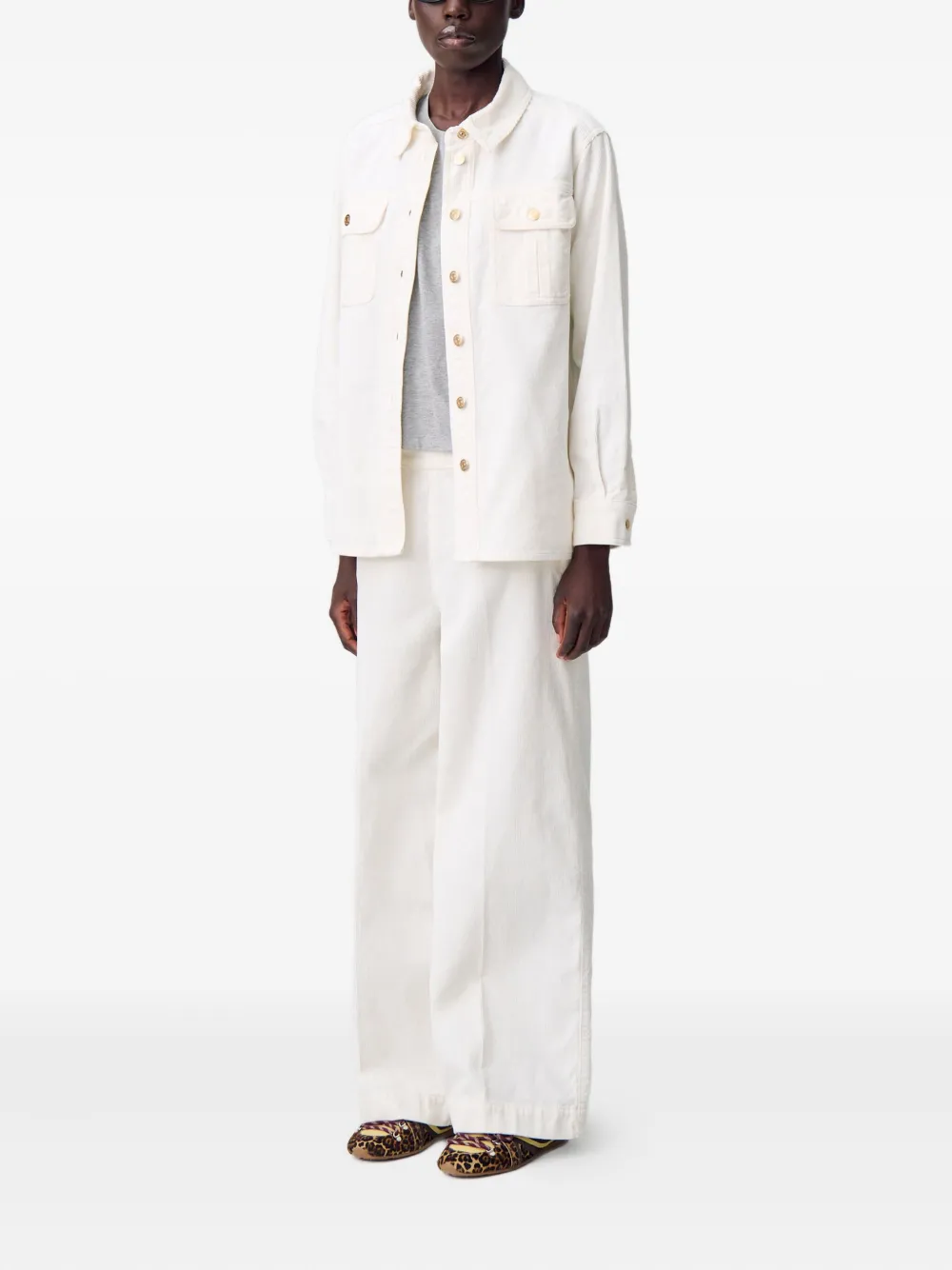 Claudie Pierlot Ribfluwelen blouse Beige