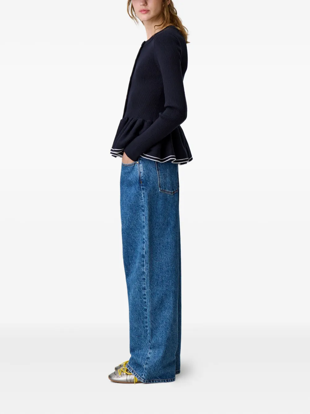 Claudie Pierlot Ribgebreid peplum vest Blauw