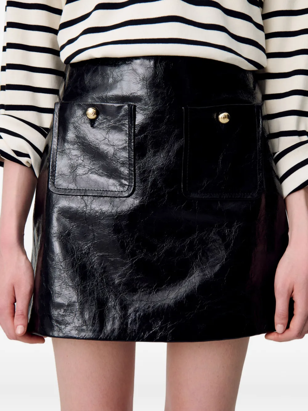 Claudie Pierlot Leren rok met zakdetail Zwart