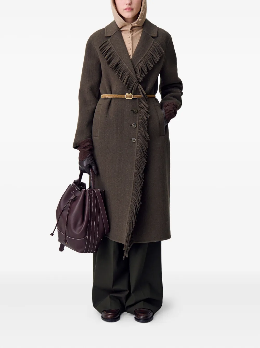 Claudie Pierlot abrigo con cinturón y ribete de flecos | Abrigos con botones | Image 2