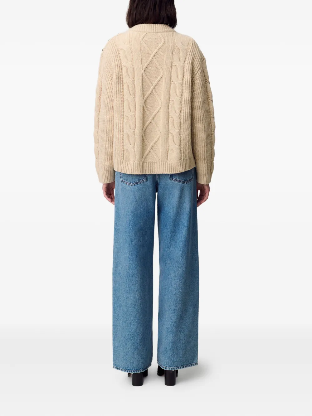 Claudie Pierlot Kabelgebreide trui met knoopdetail Beige