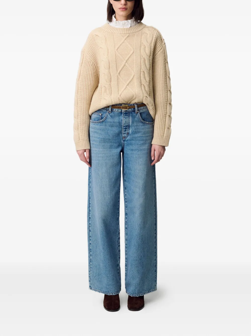 Claudie Pierlot Kabelgebreide trui met knoopdetail Beige