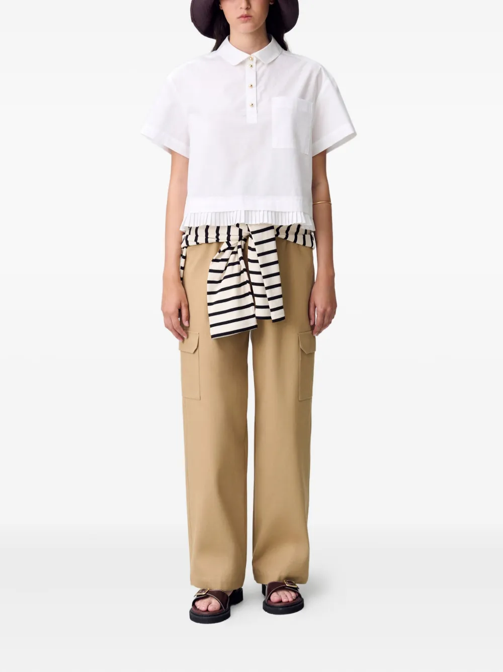 Claudie Pierlot ruffled-hem cropped polo shirt - Wit