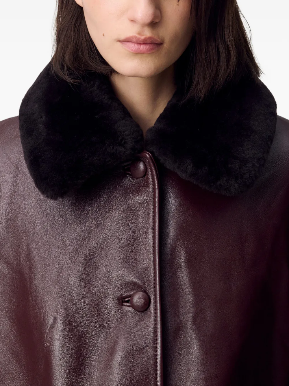 Claudie Pierlot Leren jas met lammy kraag Paars