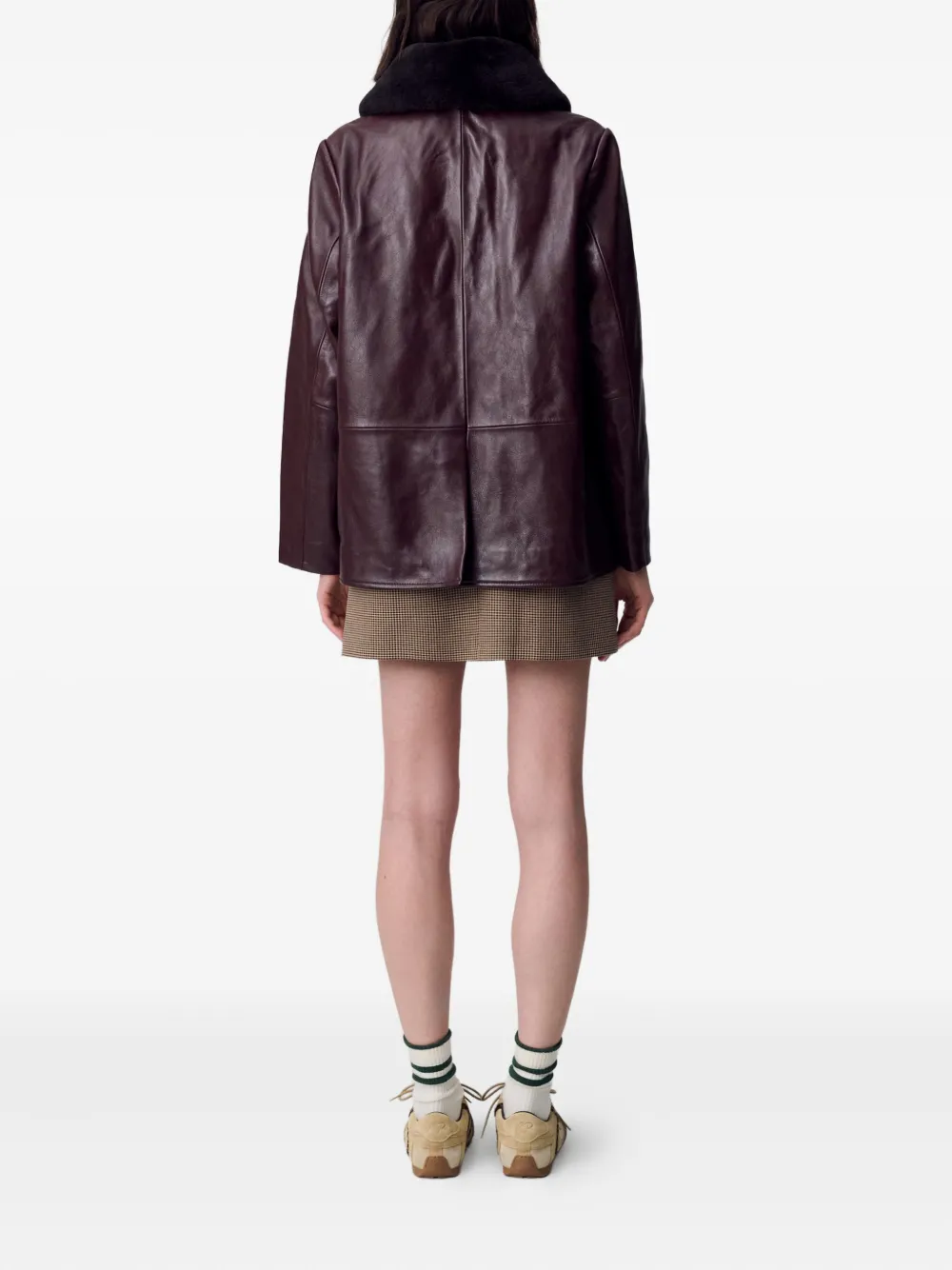 Claudie Pierlot Leren jas met lammy kraag Paars