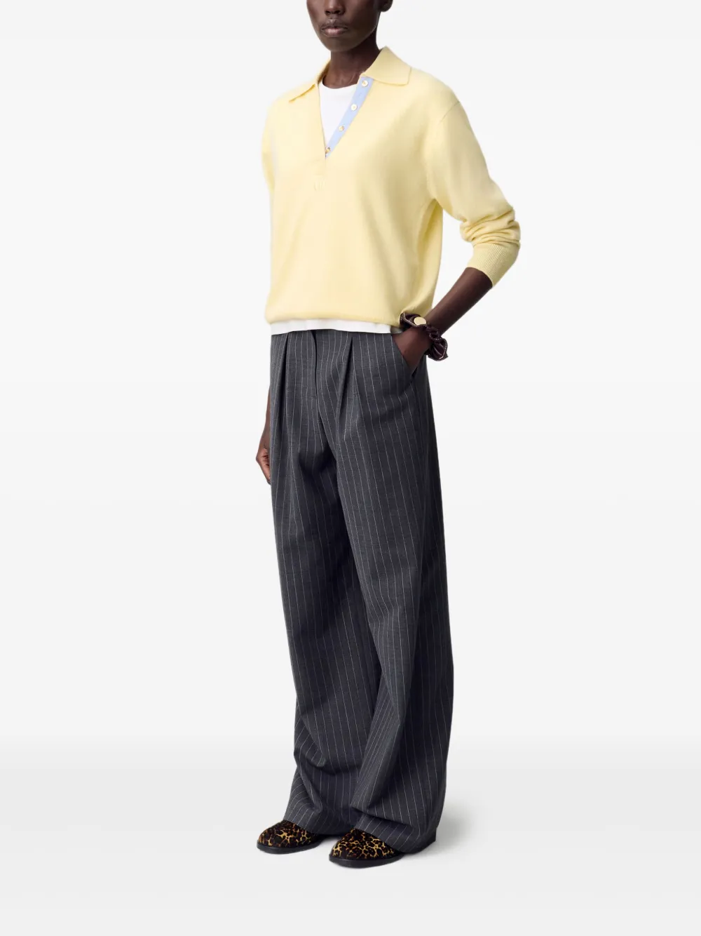 Claudie Pierlot Plooibroek met krijtstreep Grijs