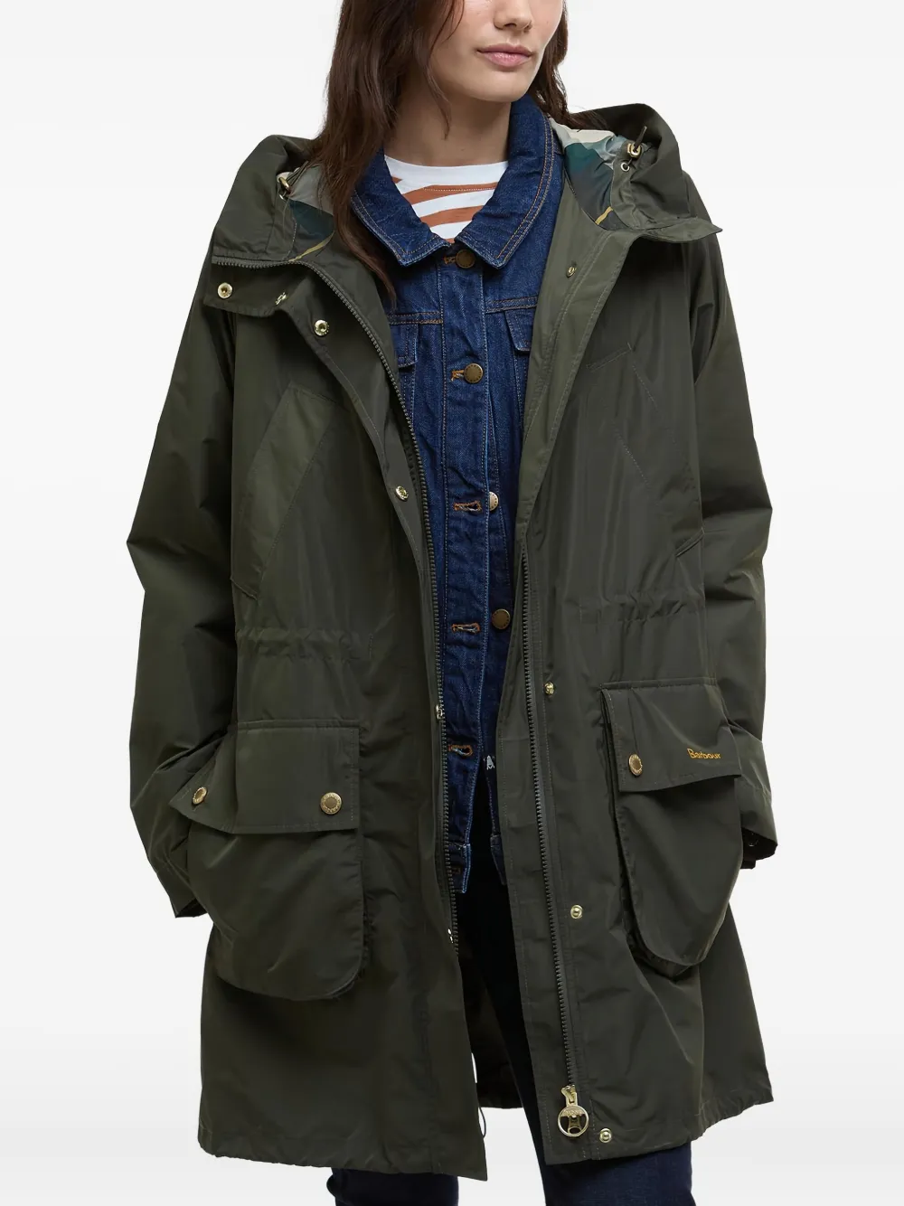 Barbour hooded drawstring-waist parka coat Groen