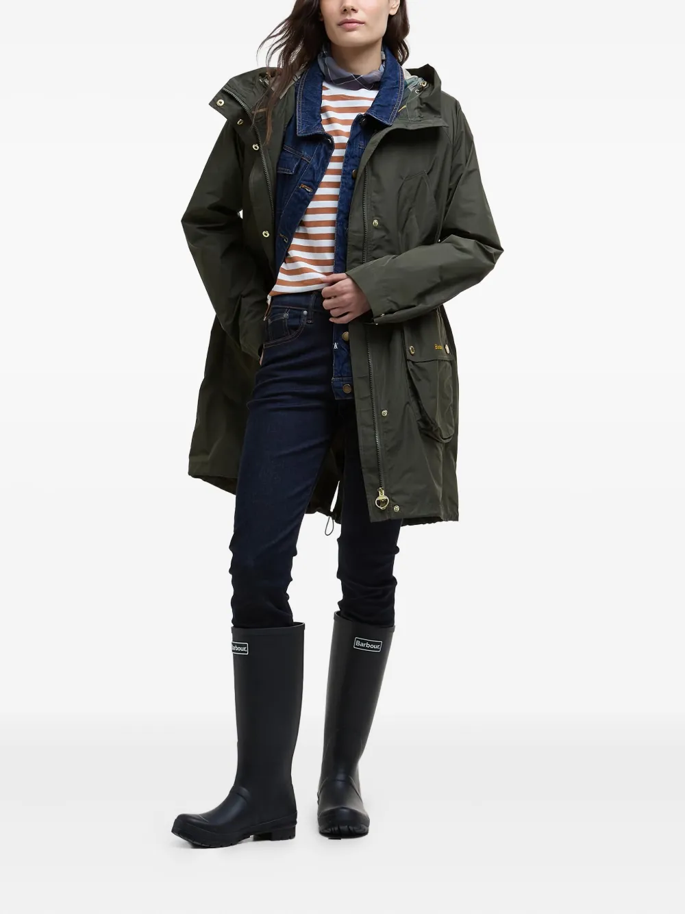 Barbour Parka met trekkoordtaille en capuchon Groen