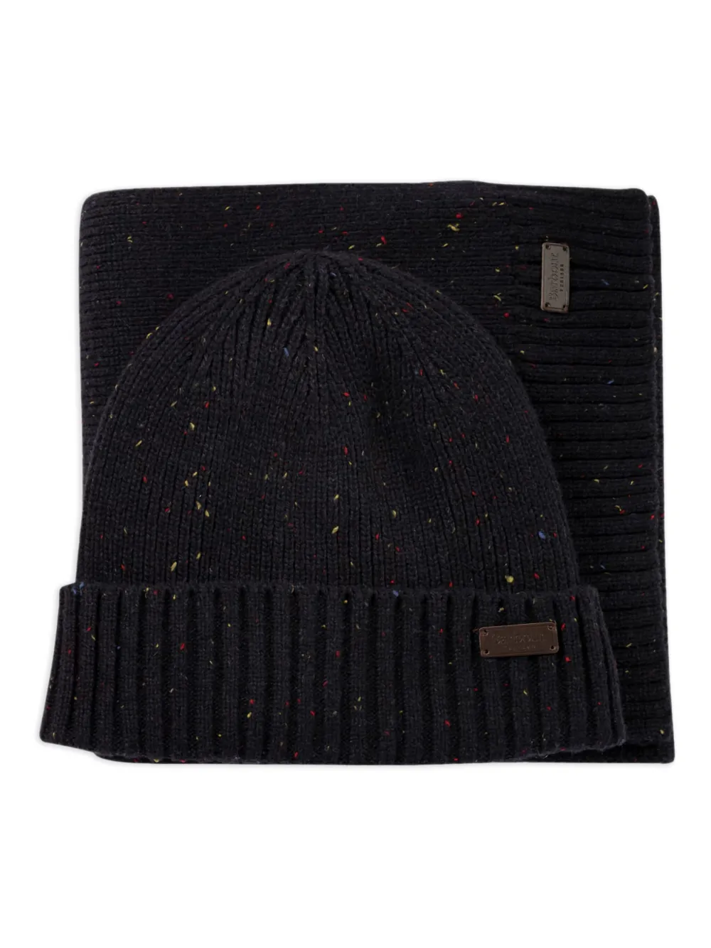 Barbour ribbed fleck beanie scarf set Zwart