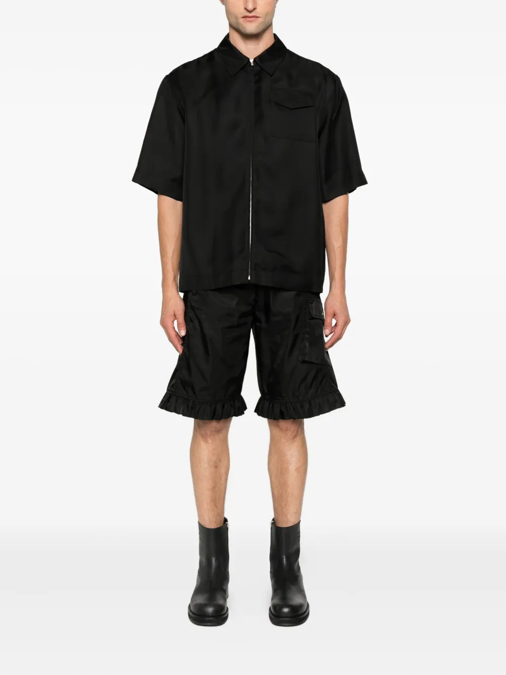 Jil Sander zip-front ruffled shirt Zwart